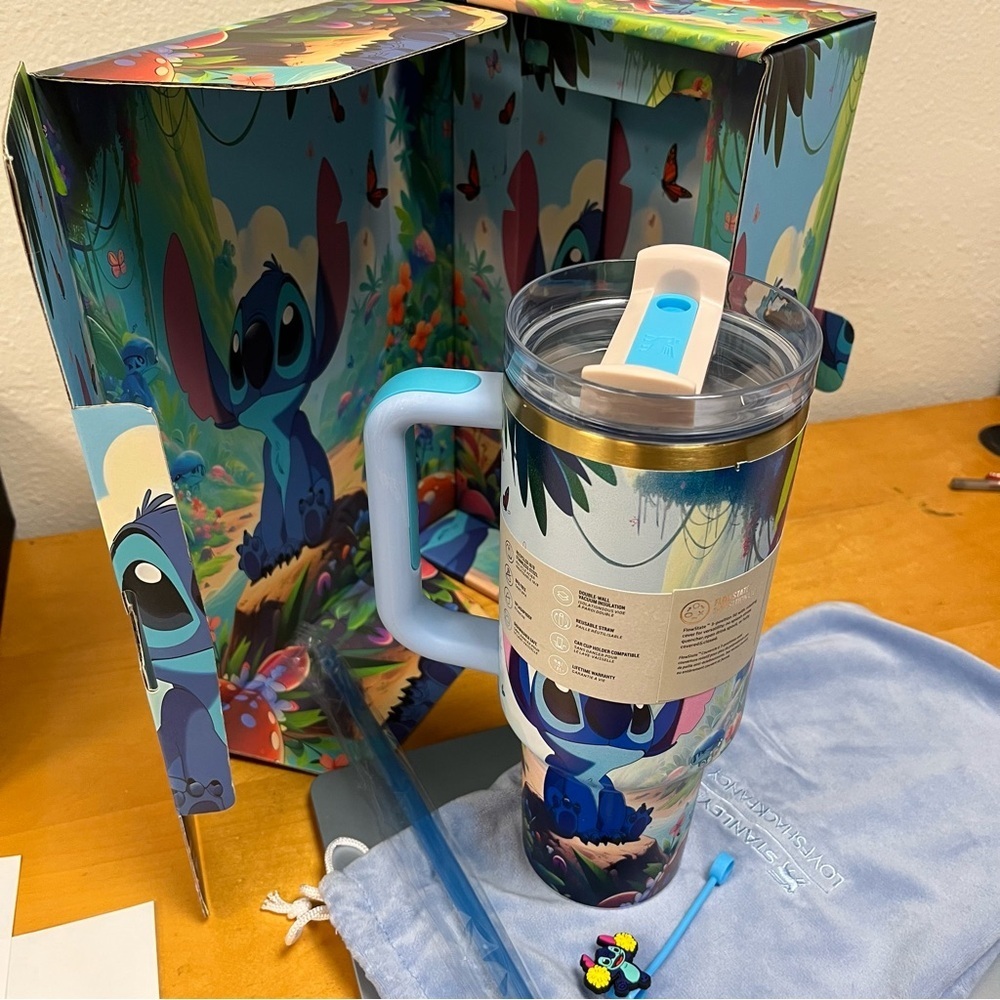 Stanley Blue Stitch Quencher Tumbler with Straw - Picture 3 of 8